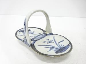 古伊万里　染付　花　手付皿（保護箱付）